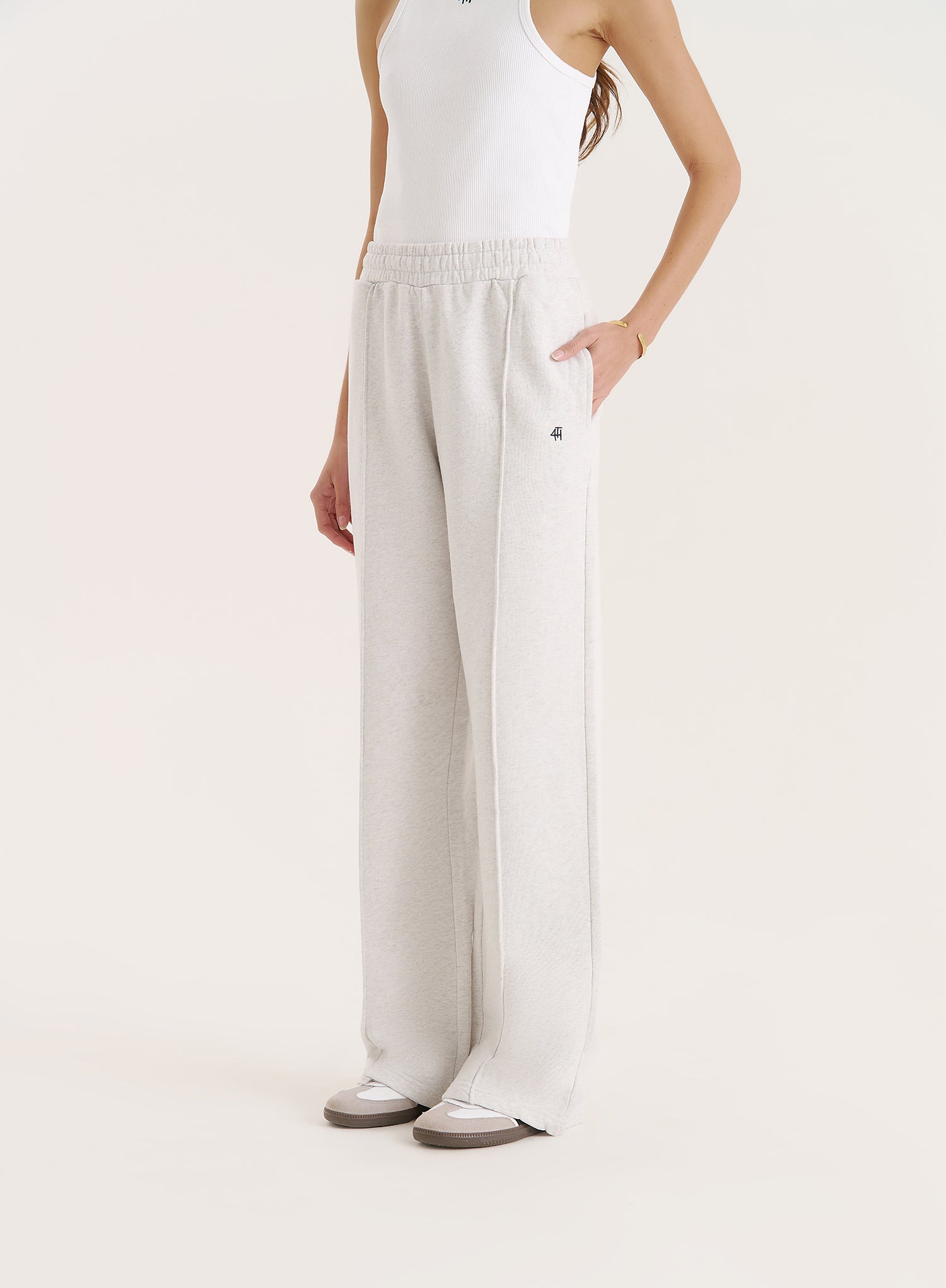 Light Grey 4th Wide Leg Branded Joggers